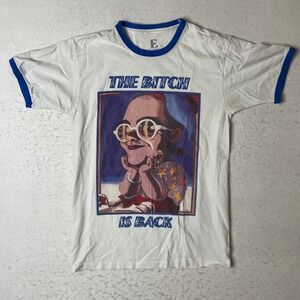 Elton John The B*tch Is Back Graphic T Shirt White‎ Blue Trim Size Medium